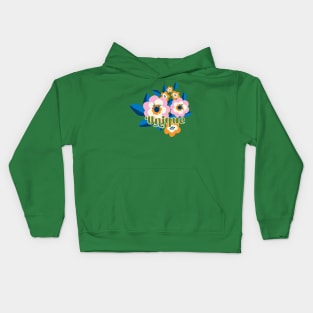 Unique slogan print with _ Funky Hippie Flowers in Pink and Orange Kids Hoodie